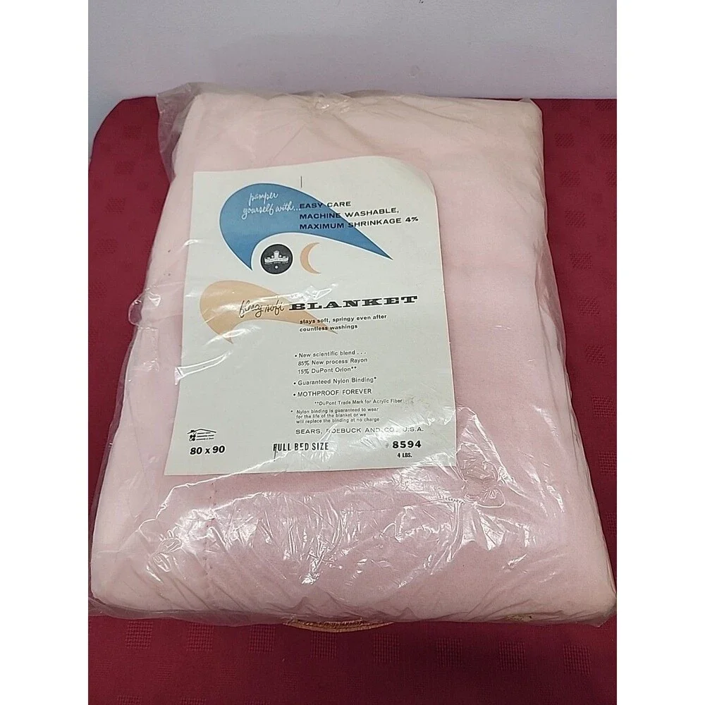 VTG Harmony House For Sears Pink Fleecy Soft Blanket 80 X 90 New W Tags 1960s